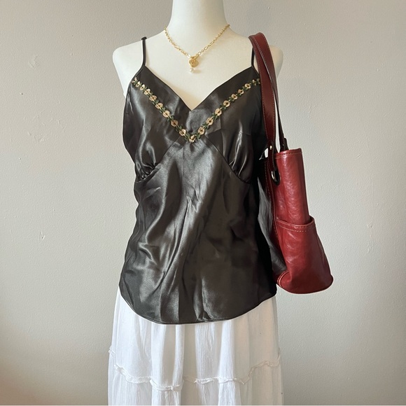 silky dark green babydoll cami top (nine west)🌟 - Picture 1 of 6